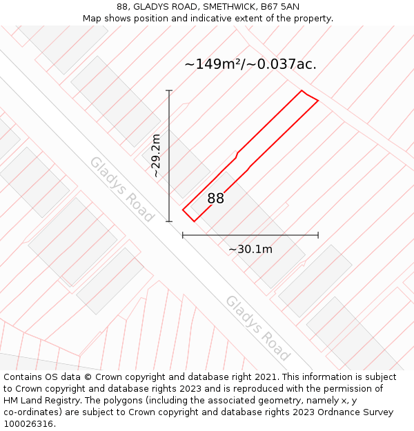 88, GLADYS ROAD, SMETHWICK, B67 5AN: Plot and title map
