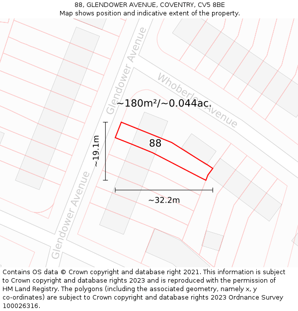 88, GLENDOWER AVENUE, COVENTRY, CV5 8BE: Plot and title map