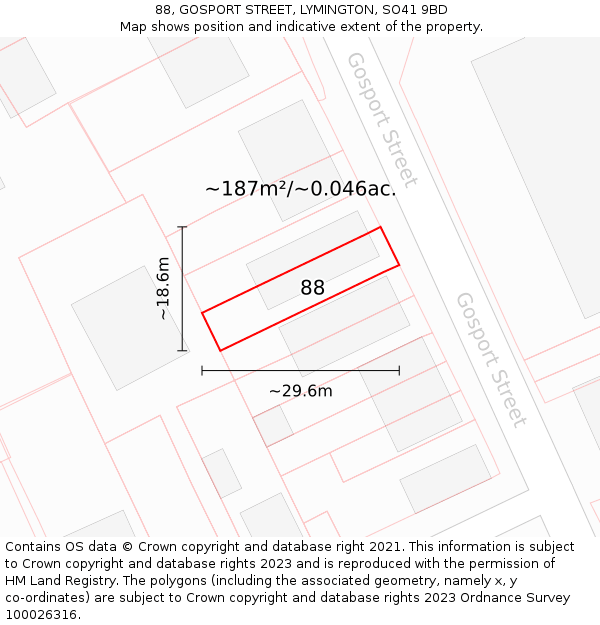 88, GOSPORT STREET, LYMINGTON, SO41 9BD: Plot and title map