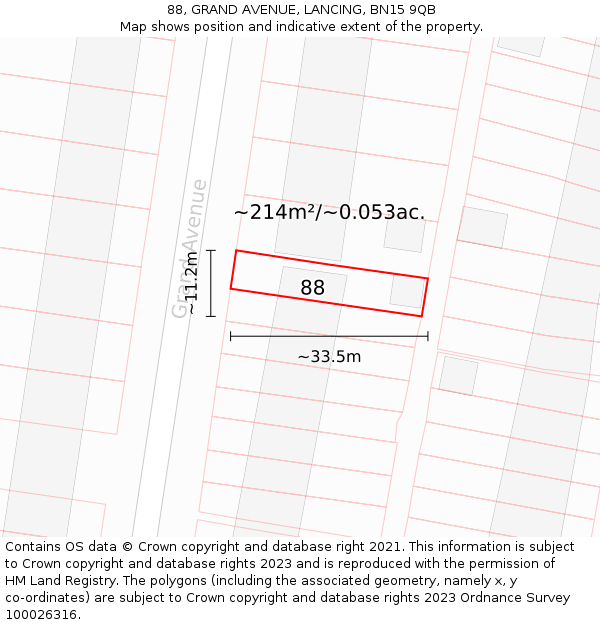 88, GRAND AVENUE, LANCING, BN15 9QB: Plot and title map