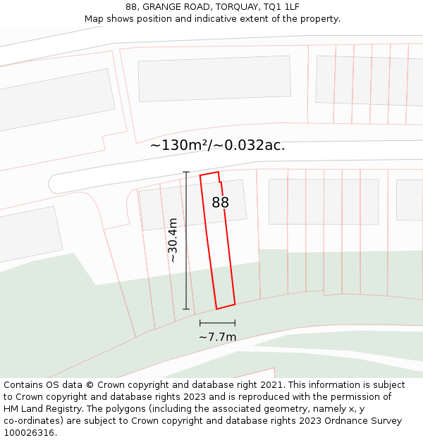 88, GRANGE ROAD, TORQUAY, TQ1 1LF: Plot and title map