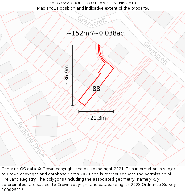 88, GRASSCROFT, NORTHAMPTON, NN2 8TR: Plot and title map