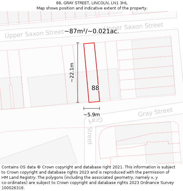 88, GRAY STREET, LINCOLN, LN1 3HL: Plot and title map