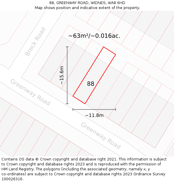 88, GREENWAY ROAD, WIDNES, WA8 6HD: Plot and title map