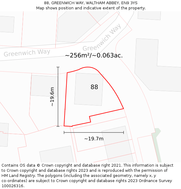 88, GREENWICH WAY, WALTHAM ABBEY, EN9 3YS: Plot and title map