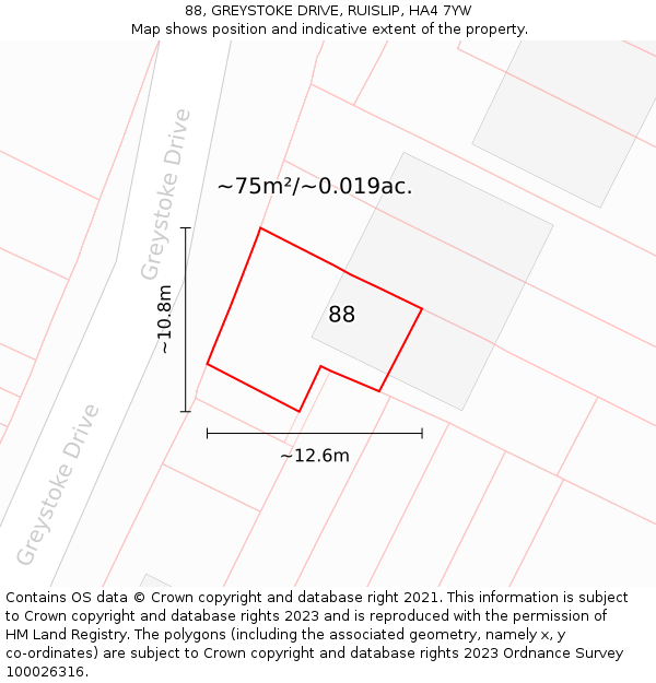 88, GREYSTOKE DRIVE, RUISLIP, HA4 7YW: Plot and title map