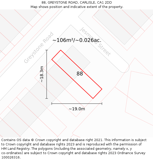 88, GREYSTONE ROAD, CARLISLE, CA1 2DD: Plot and title map