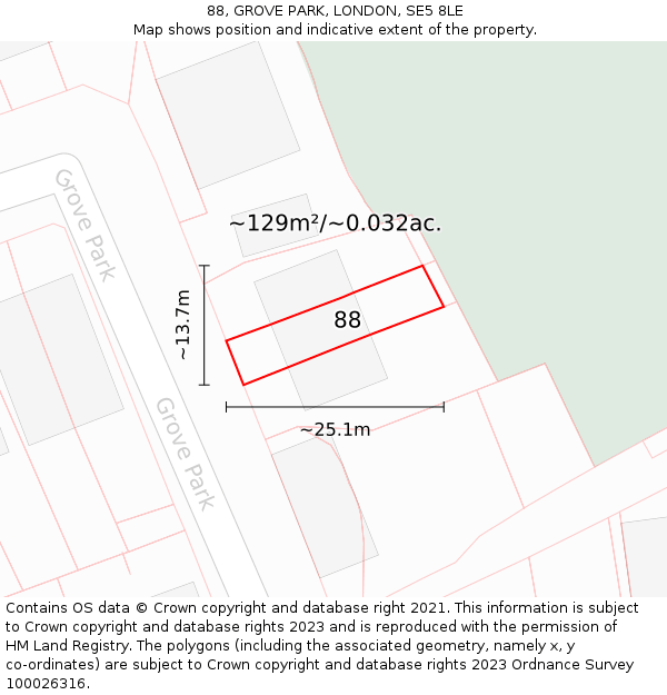 88, GROVE PARK, LONDON, SE5 8LE: Plot and title map