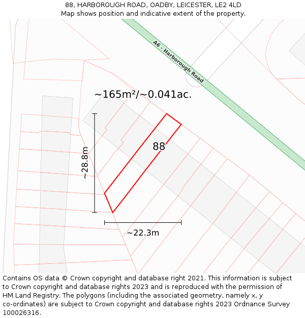 88, HARBOROUGH ROAD, OADBY, LEICESTER, LE2 4LD: Plot and title map