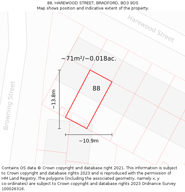 88, HAREWOOD STREET, BRADFORD, BD3 9DS: Plot and title map
