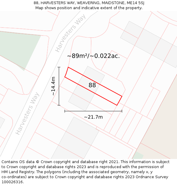 88, HARVESTERS WAY, WEAVERING, MAIDSTONE, ME14 5SJ: Plot and title map