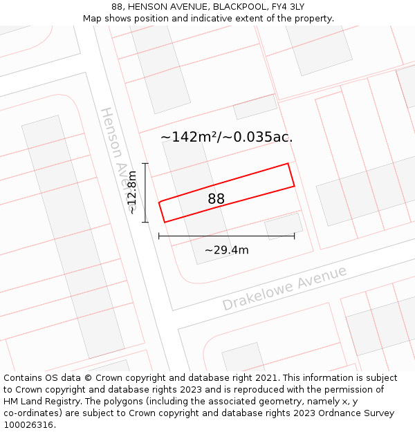 88, HENSON AVENUE, BLACKPOOL, FY4 3LY: Plot and title map