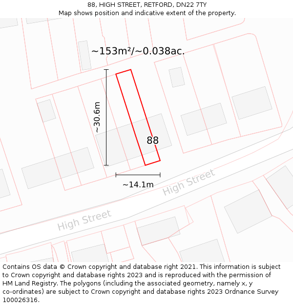 88, HIGH STREET, RETFORD, DN22 7TY: Plot and title map