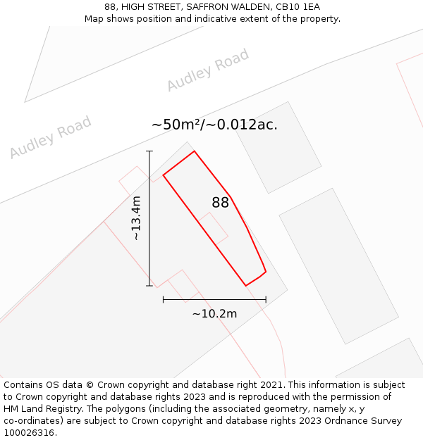 88, HIGH STREET, SAFFRON WALDEN, CB10 1EA: Plot and title map
