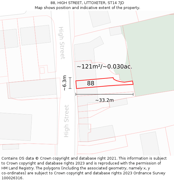 88, HIGH STREET, UTTOXETER, ST14 7JD: Plot and title map