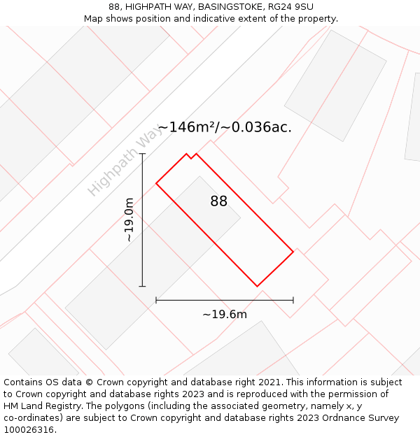 88, HIGHPATH WAY, BASINGSTOKE, RG24 9SU: Plot and title map