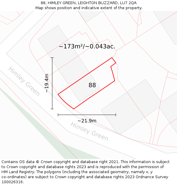 88, HIMLEY GREEN, LEIGHTON BUZZARD, LU7 2QA: Plot and title map