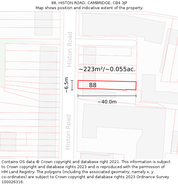 88, HISTON ROAD, CAMBRIDGE, CB4 3JP: Plot and title map