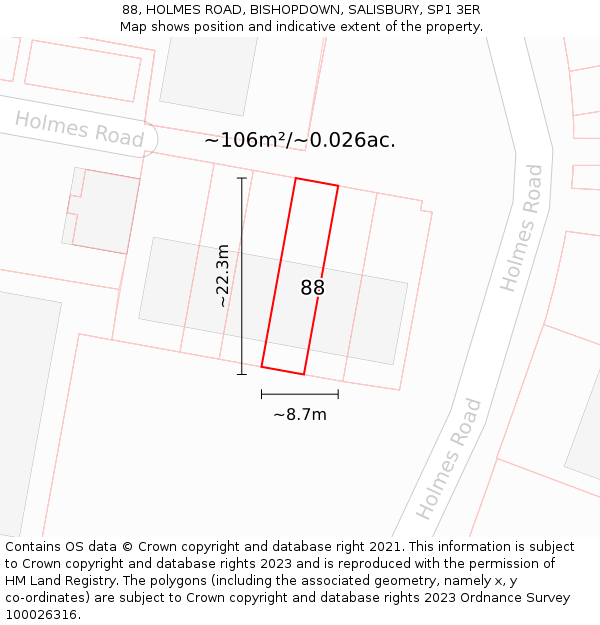88, HOLMES ROAD, BISHOPDOWN, SALISBURY, SP1 3ER: Plot and title map