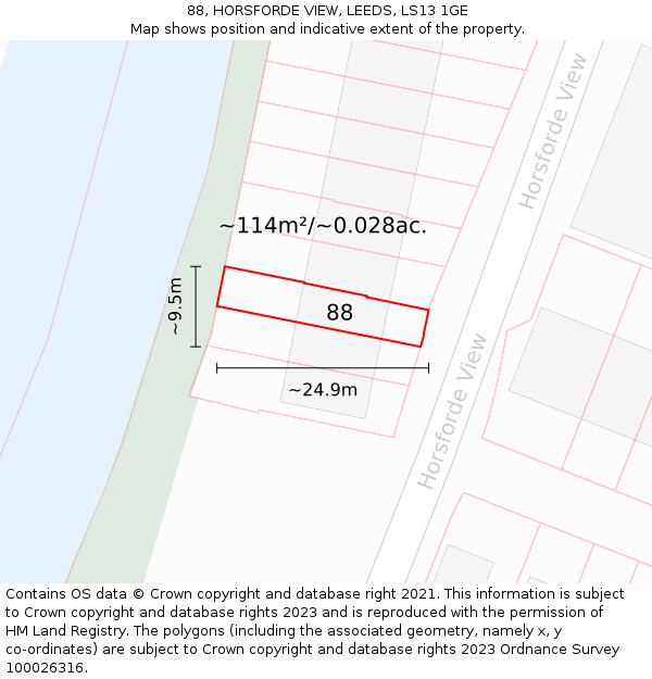 88, HORSFORDE VIEW, LEEDS, LS13 1GE: Plot and title map