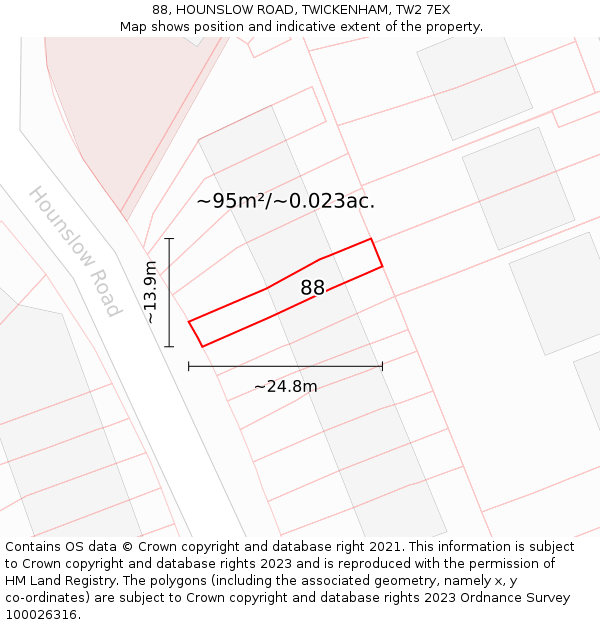 88, HOUNSLOW ROAD, TWICKENHAM, TW2 7EX: Plot and title map