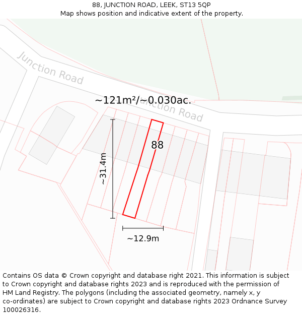 88, JUNCTION ROAD, LEEK, ST13 5QP: Plot and title map