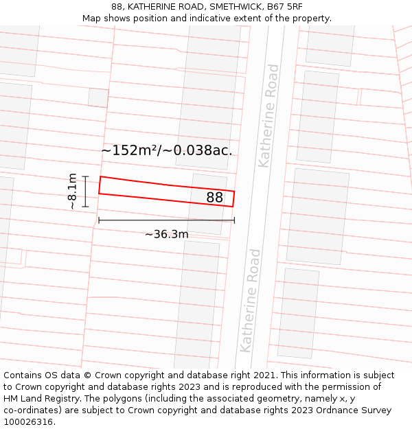 88, KATHERINE ROAD, SMETHWICK, B67 5RF: Plot and title map