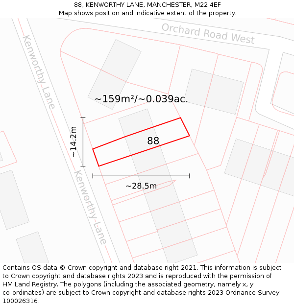88, KENWORTHY LANE, MANCHESTER, M22 4EF: Plot and title map