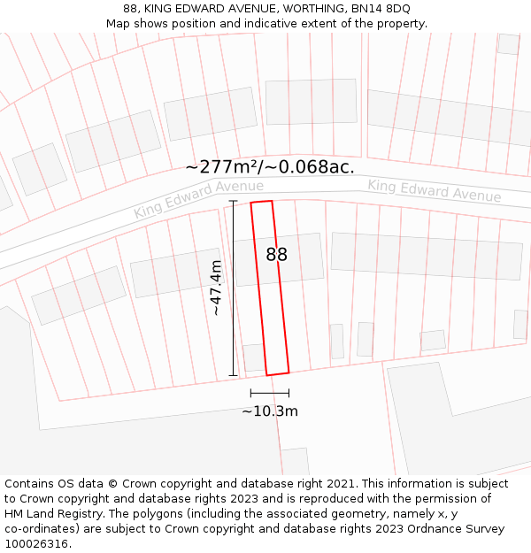 88, KING EDWARD AVENUE, WORTHING, BN14 8DQ: Plot and title map