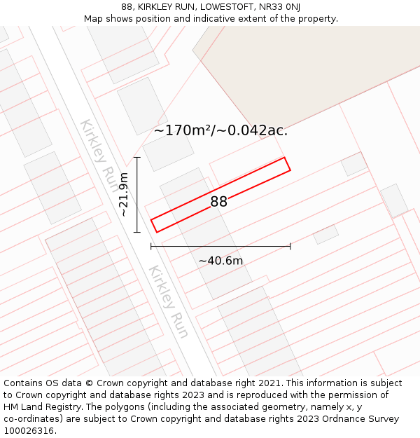 88, KIRKLEY RUN, LOWESTOFT, NR33 0NJ: Plot and title map