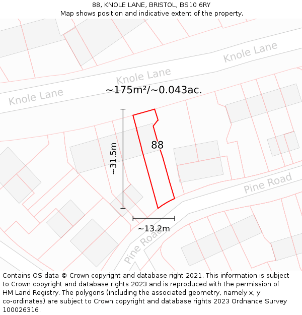 88, KNOLE LANE, BRISTOL, BS10 6RY: Plot and title map