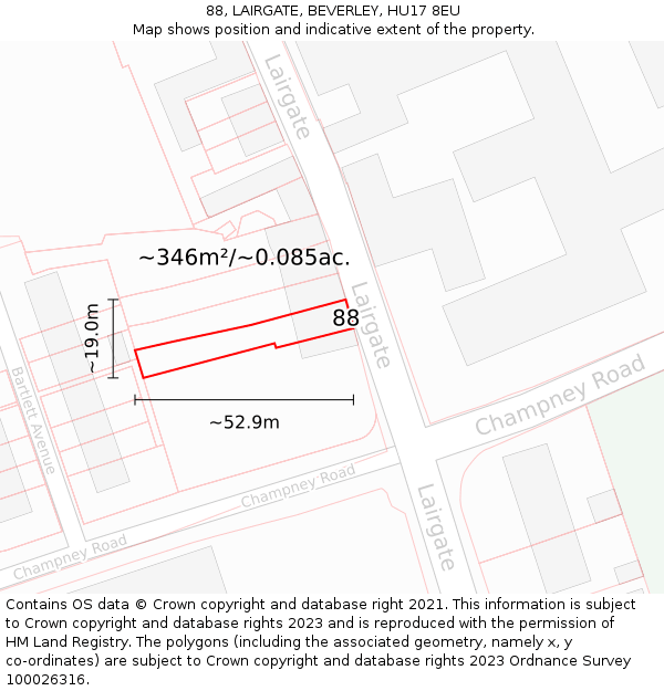 88, LAIRGATE, BEVERLEY, HU17 8EU: Plot and title map