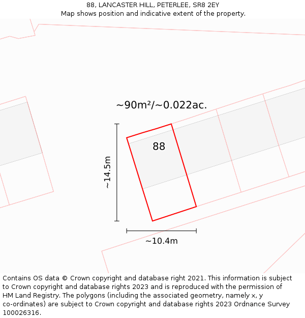 88, LANCASTER HILL, PETERLEE, SR8 2EY: Plot and title map