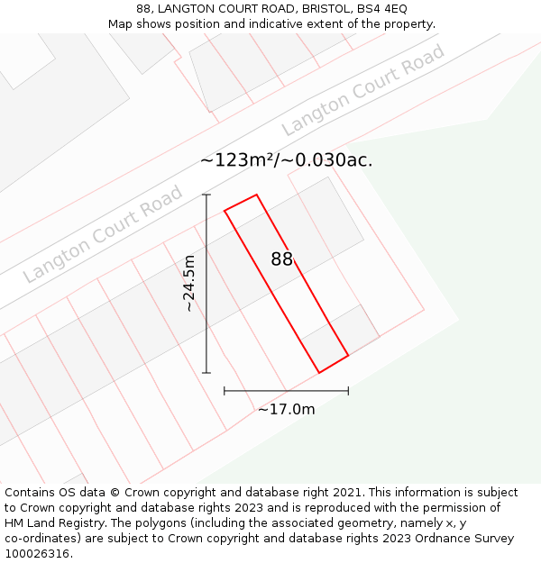 88, LANGTON COURT ROAD, BRISTOL, BS4 4EQ: Plot and title map