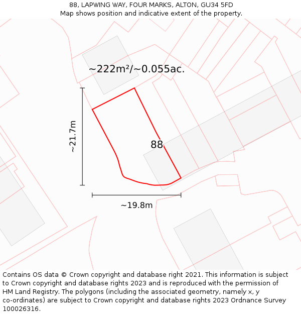 88, LAPWING WAY, FOUR MARKS, ALTON, GU34 5FD: Plot and title map