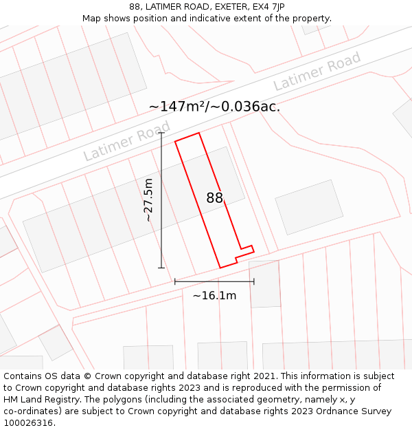 88, LATIMER ROAD, EXETER, EX4 7JP: Plot and title map