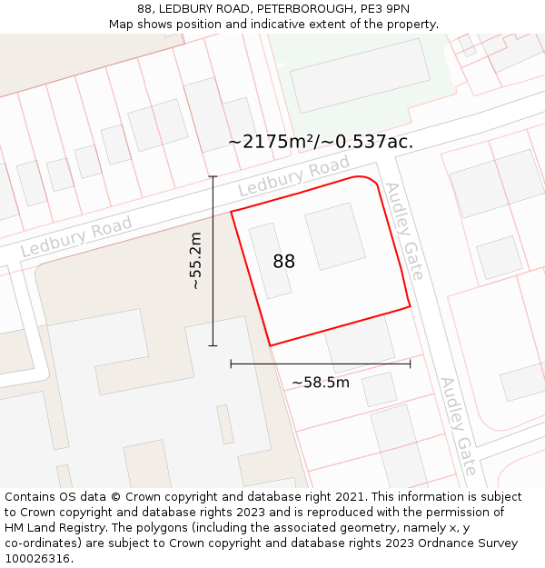 88, LEDBURY ROAD, PETERBOROUGH, PE3 9PN: Plot and title map