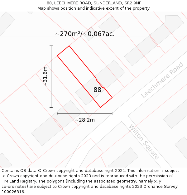 88, LEECHMERE ROAD, SUNDERLAND, SR2 9NF: Plot and title map