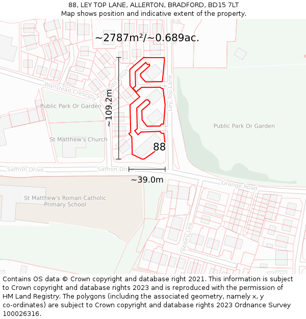 88, LEY TOP LANE, ALLERTON, BRADFORD, BD15 7LT: Plot and title map