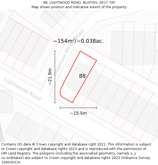 88, LIGHTWOOD ROAD, BUXTON, SK17 7AT: Plot and title map