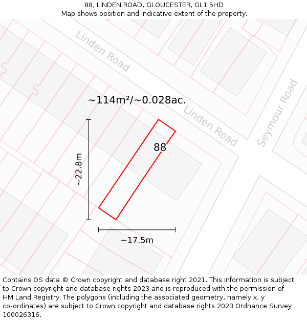 88, LINDEN ROAD, GLOUCESTER, GL1 5HD: Plot and title map