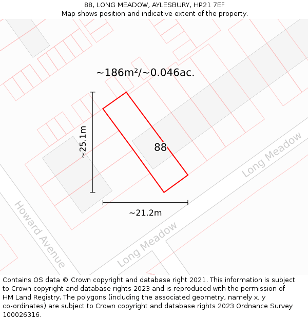88, LONG MEADOW, AYLESBURY, HP21 7EF: Plot and title map