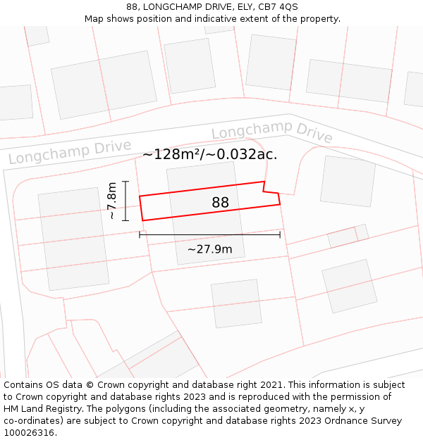 88, LONGCHAMP DRIVE, ELY, CB7 4QS: Plot and title map