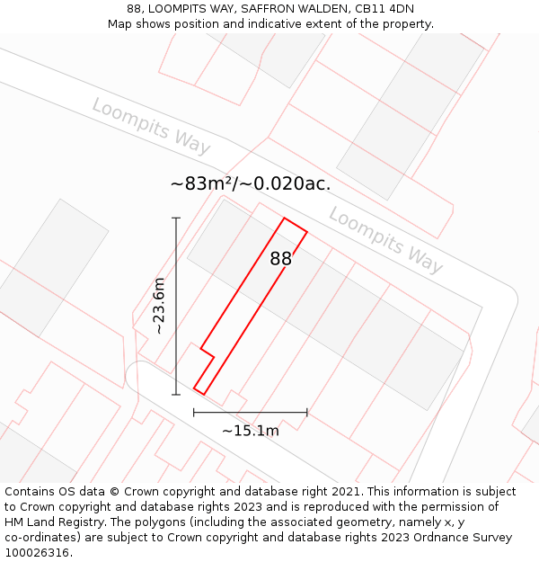 88, LOOMPITS WAY, SAFFRON WALDEN, CB11 4DN: Plot and title map