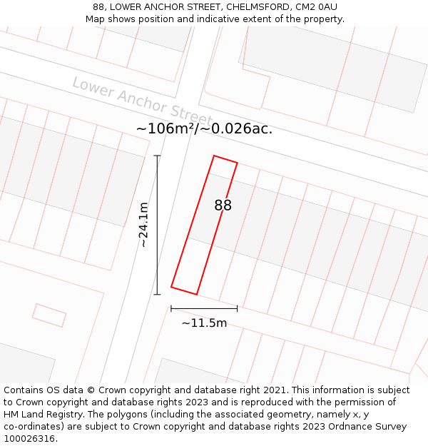 88, LOWER ANCHOR STREET, CHELMSFORD, CM2 0AU: Plot and title map