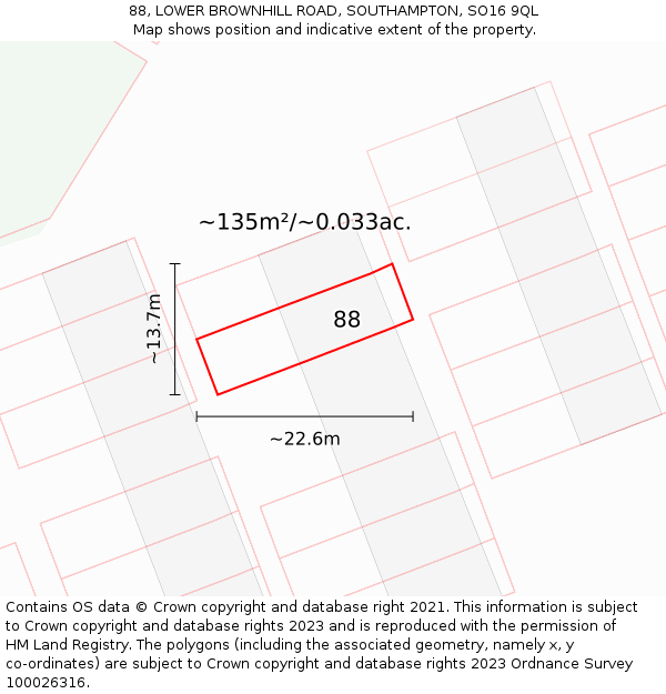 88, LOWER BROWNHILL ROAD, SOUTHAMPTON, SO16 9QL: Plot and title map
