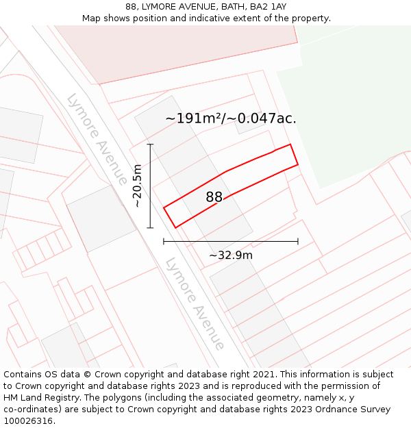 88, LYMORE AVENUE, BATH, BA2 1AY: Plot and title map