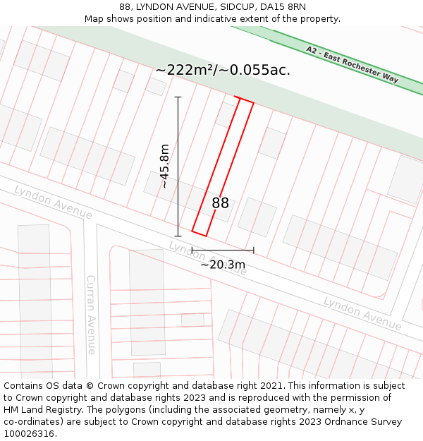 88, LYNDON AVENUE, SIDCUP, DA15 8RN: Plot and title map