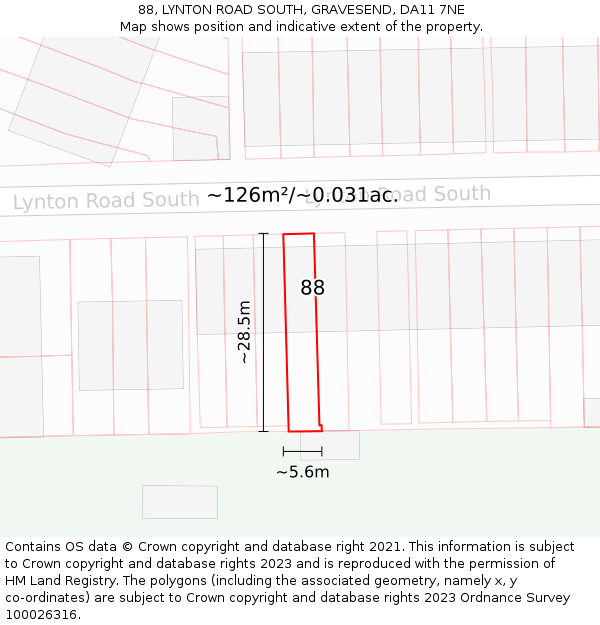 88, LYNTON ROAD SOUTH, GRAVESEND, DA11 7NE: Plot and title map