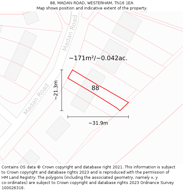 88, MADAN ROAD, WESTERHAM, TN16 1EA: Plot and title map